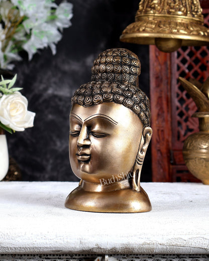Brass Unique Buddha Face Statue – Handcrafted Meditative Spiritual Sculpture 6.5 inch - Budhshiv.com