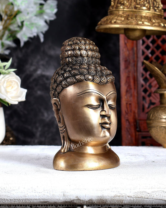 Brass Unique Buddha Face Statue – Handcrafted Meditative Spiritual Sculpture 6.5 inch - Budhshiv.com