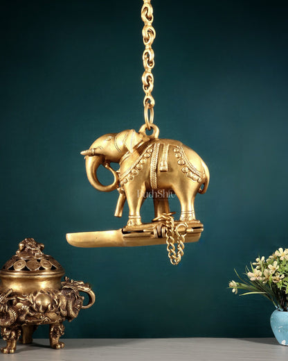 Brass Unique Hanging Elephant Lamp rolled trunk - Budhshiv.com