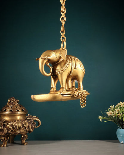 Brass Unique Hanging Elephant Lamp rolled trunk - Budhshiv.com