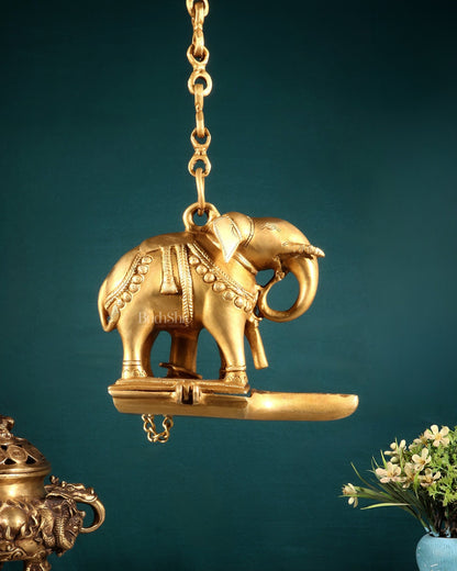 Brass Unique Hanging Elephant Lamp rolled trunk - Budhshiv.com