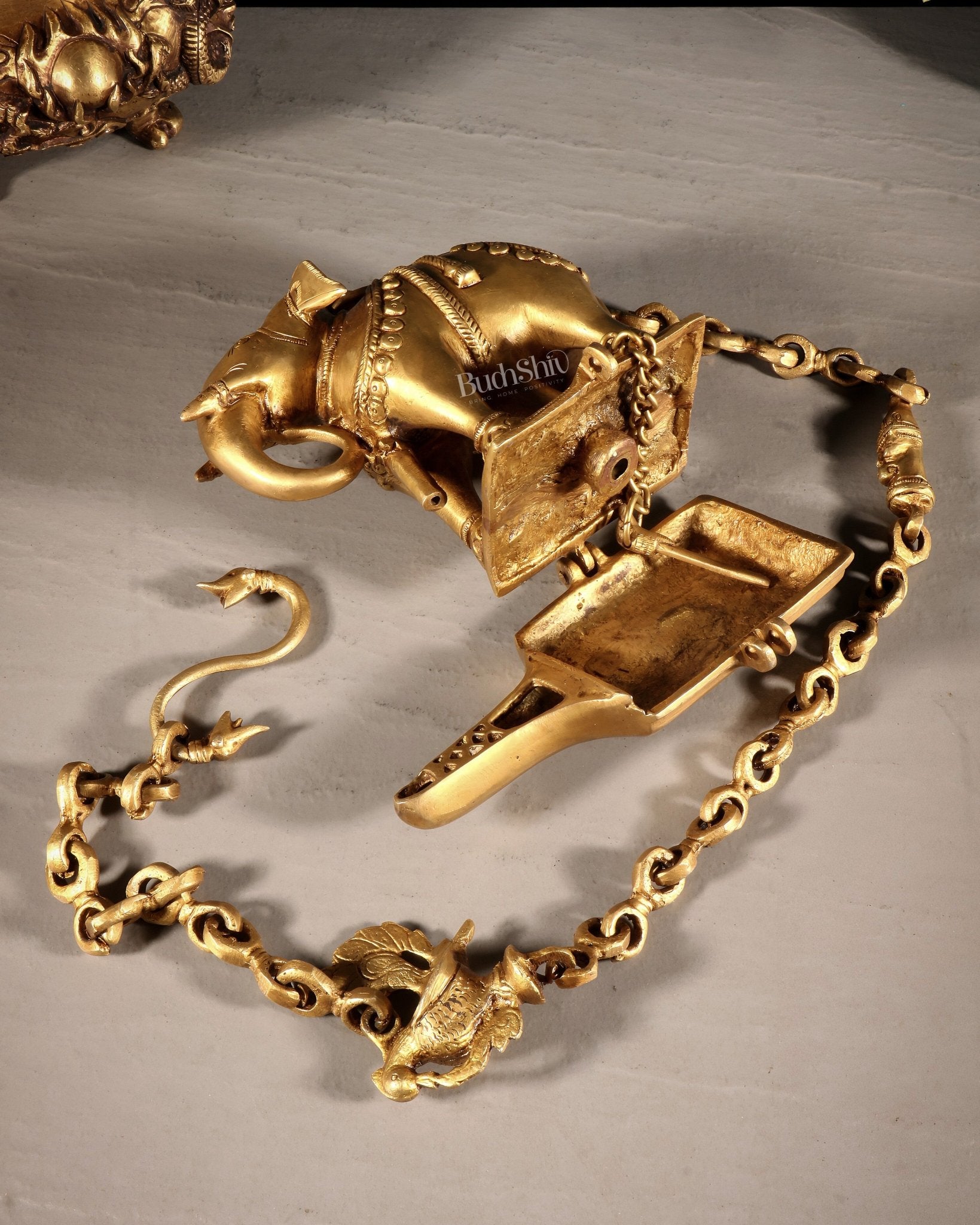 Brass Unique Hanging Elephant Lamp rolled trunk - Budhshiv.com