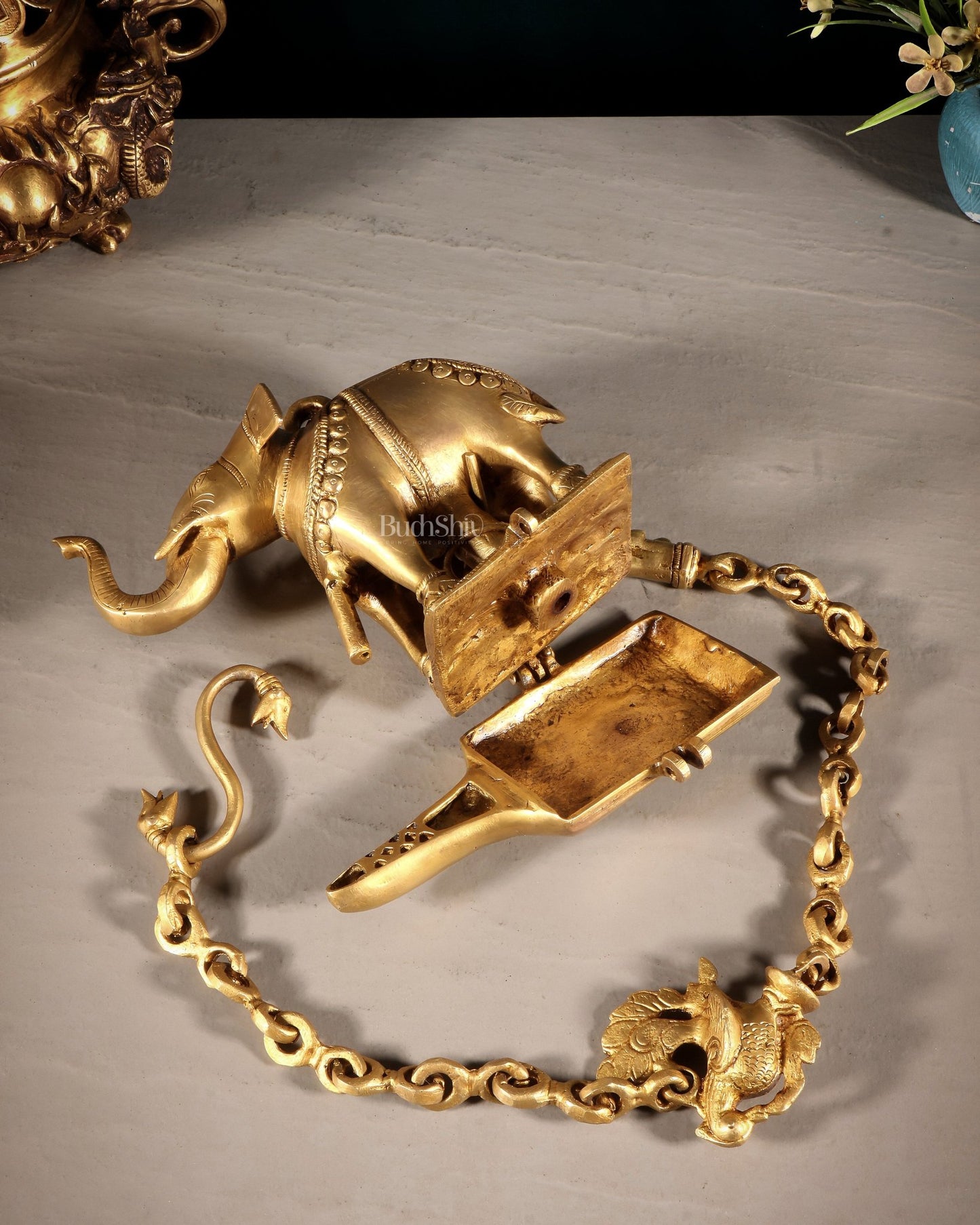 Brass Unique Hanging Elephant Lamp with Trunk Up - Budhshiv.com
