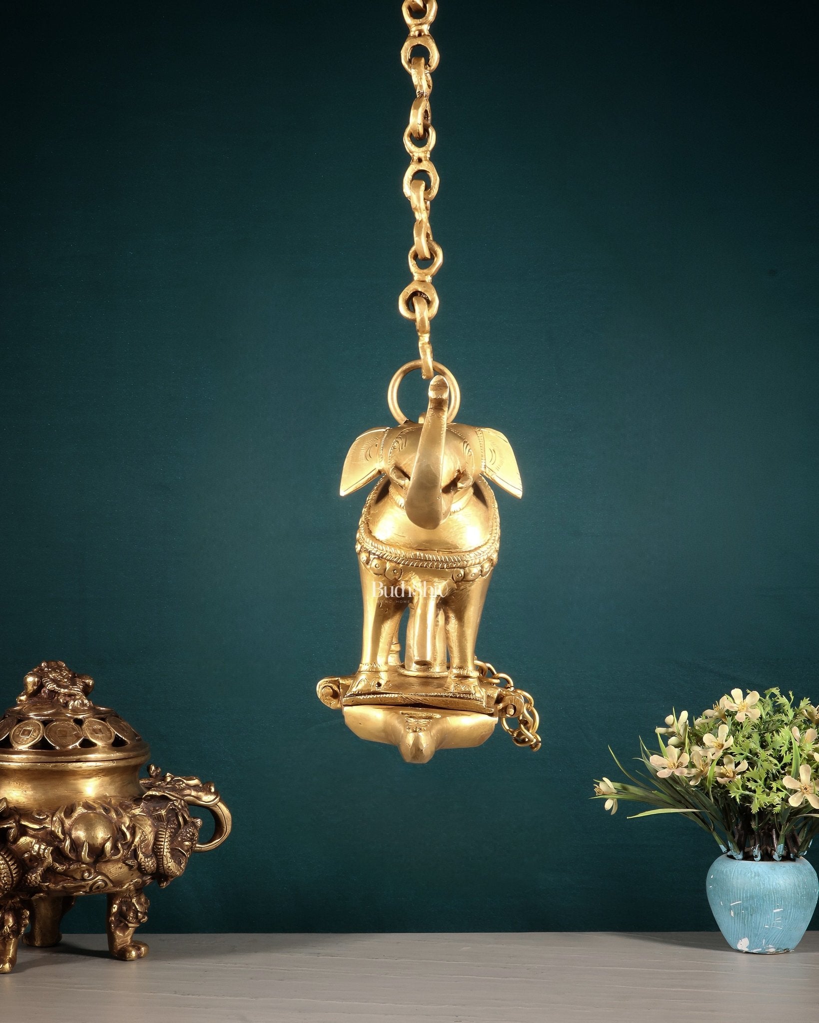Brass Unique Hanging Elephant Lamp with Trunk Up - Budhshiv.com