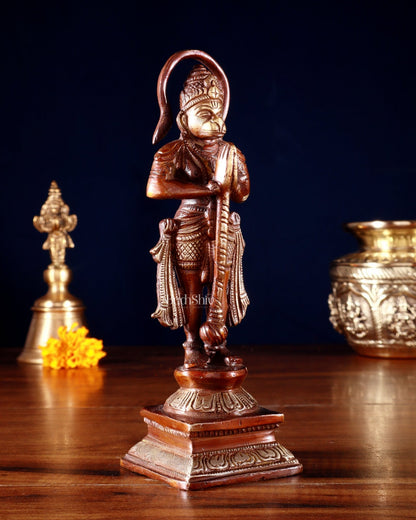 Brass Unique Hanuman Ji in Anjali Mudra Statue - 7" Tall double chola tone - Budhshiv.com