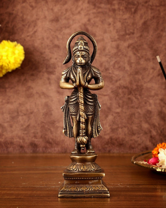 Brass Unique Hanuman Ji in Anjali Mudra Statue - 7" Tall - Budhshiv.com