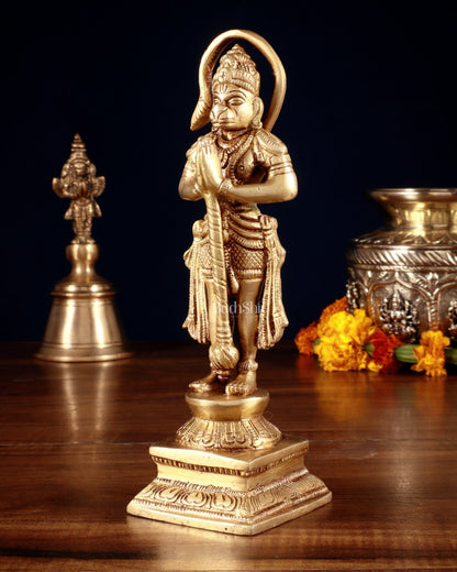 Brass Unique Hanuman Ji in Anjali Mudra Statue - 7" Tall - Budhshiv.com