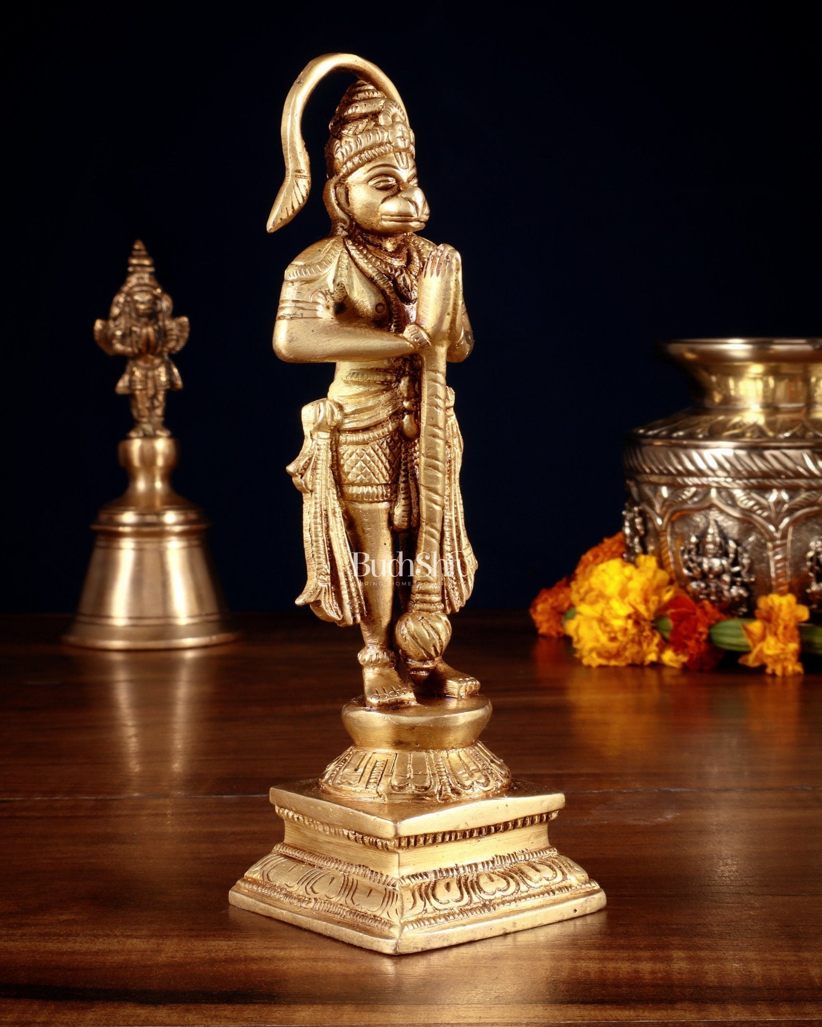 Brass Unique Hanuman Ji in Anjali Mudra Statue - 7" Tall - Budhshiv.com