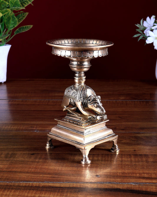 Brass Unique Mooshak (Mouse) Oil Lamp with Stand – Traditional Pooja Diya - Budhshiv.com