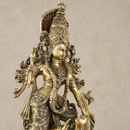 Brass Unique Radha Krishna Idol with Superfine Carvings | 23" | - Budhshiv.com