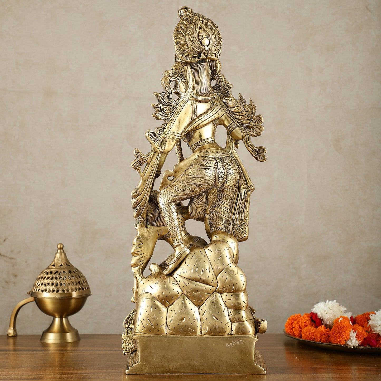 Brass Unique Radha Krishna Idol with Superfine Carvings | 23" | - Budhshiv.com