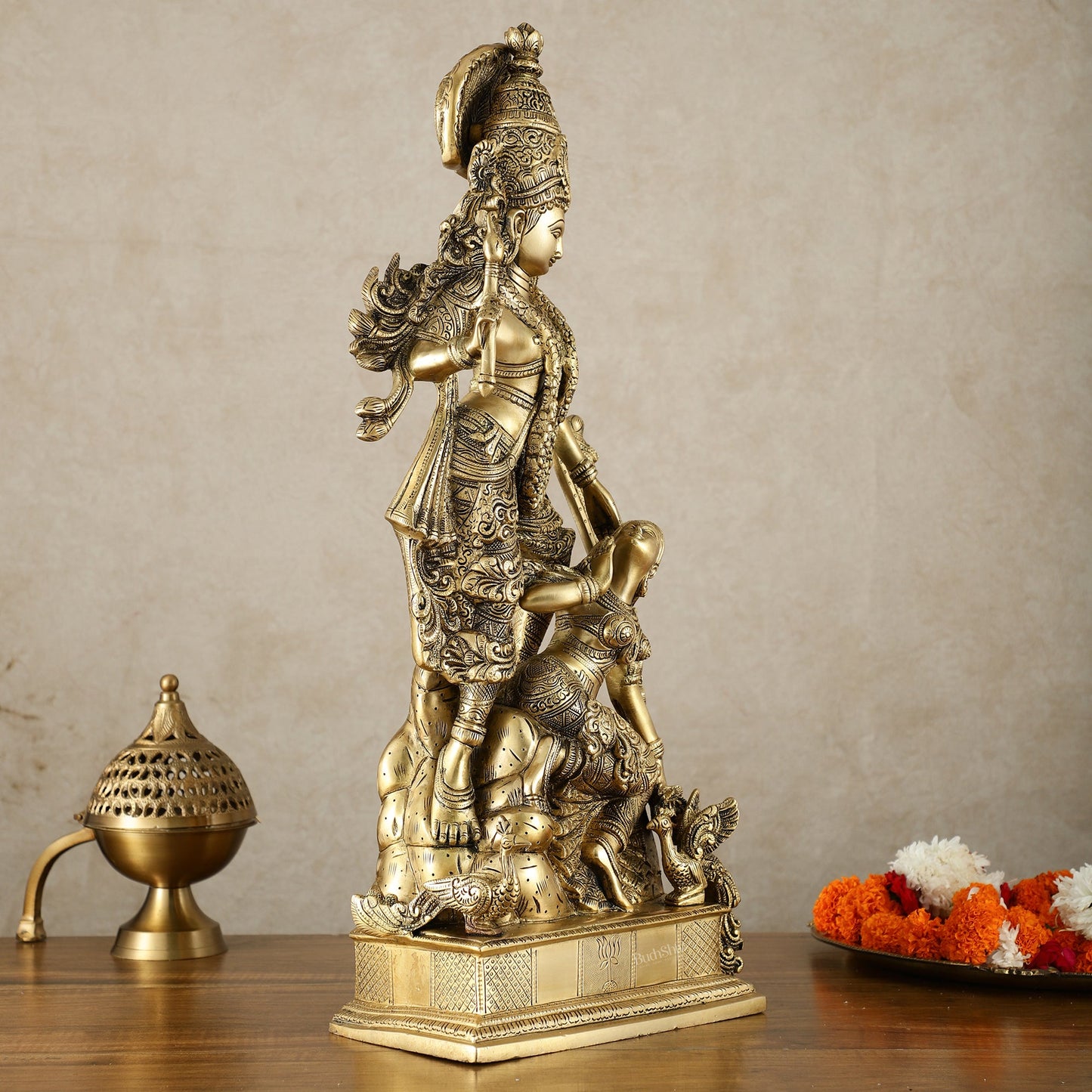 Brass Unique Radha Krishna Idol with Superfine Carvings | 23" | - Budhshiv.com