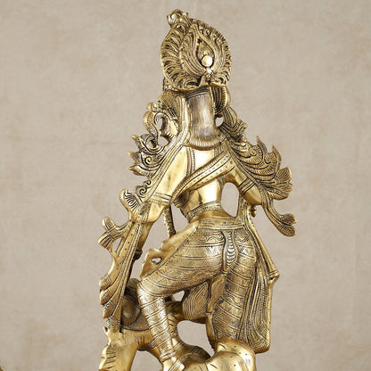 Brass Unique Radha Krishna Idol with Superfine Carvings | 23" | - Budhshiv.com
