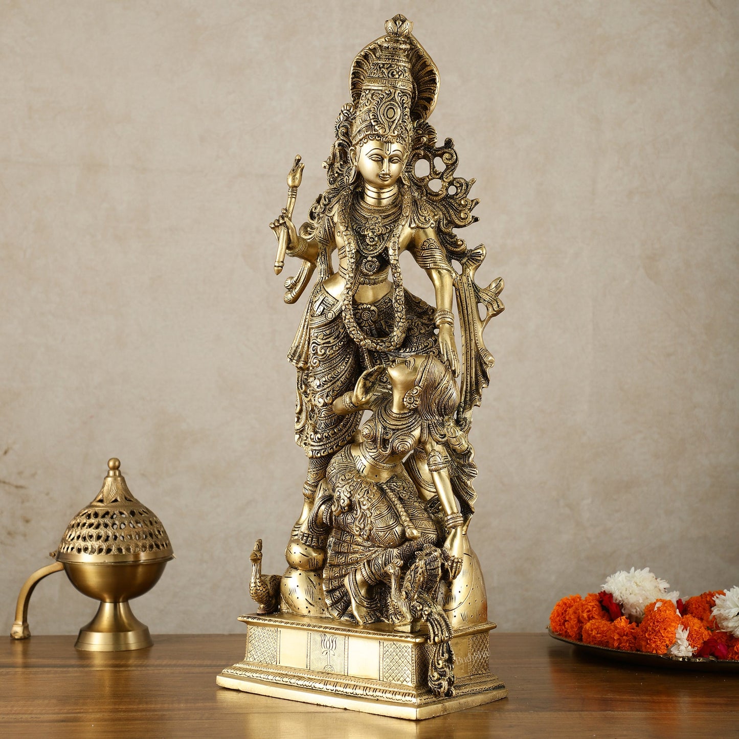 Brass Unique Radha Krishna Idol with Superfine Carvings | 23" | - Budhshiv.com