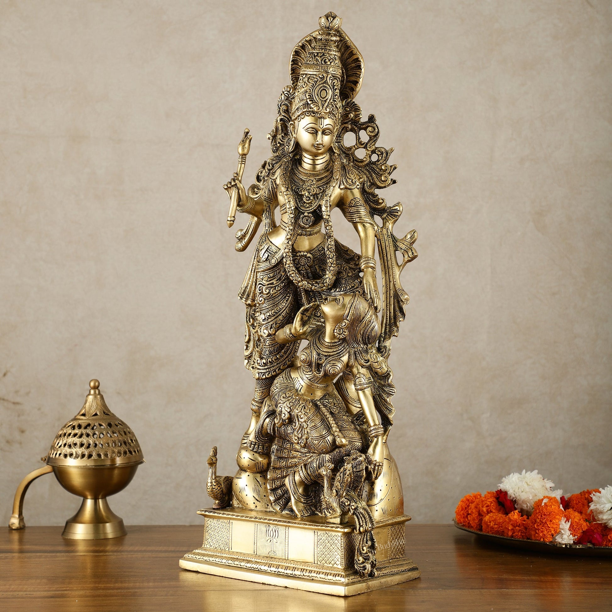 Brass Unique Radha Krishna Idol with Superfine Carvings | 23" | - Budhshiv.com