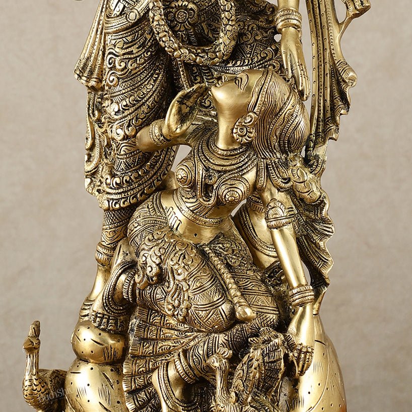 Brass Unique Radha Krishna Idol with Superfine Carvings | 23" | - Budhshiv.com