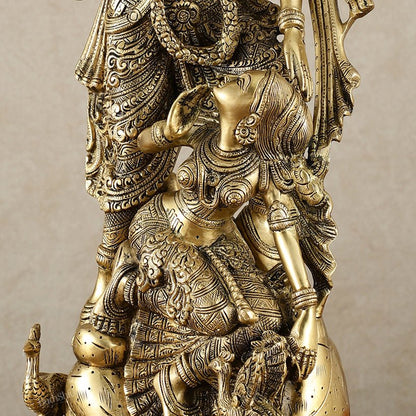 Brass Unique Radha Krishna Idol with Superfine Carvings | 23" | - Budhshiv.com