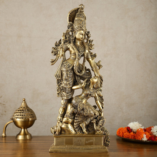 Brass Unique Radha Krishna Idol with Superfine Carvings | 23" | - Budhshiv.com