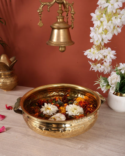 Brass Urli Bowl – Glossy Finish Lightweight Decorative Urli (12 Inches Width) - Budhshiv.com