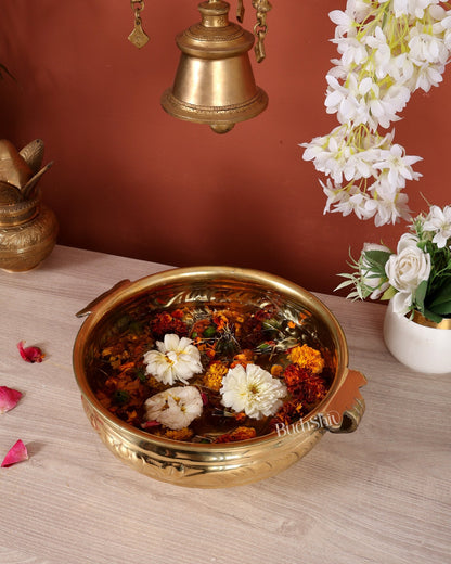 Brass Urli Bowl – Glossy Finish Lightweight Decorative Urli (12 Inches Width) - Budhshiv.com