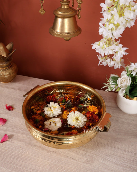 Brass Urli Bowl – Glossy Finish Lightweight Decorative Urli (12 Inches Width) - Budhshiv.com