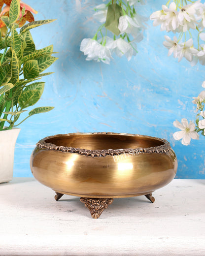 Brass Urli Bowl Oval Shape – Lightweight Matte Antique Finish Decorative Urli (8.1 Inches) - Budhshiv.com