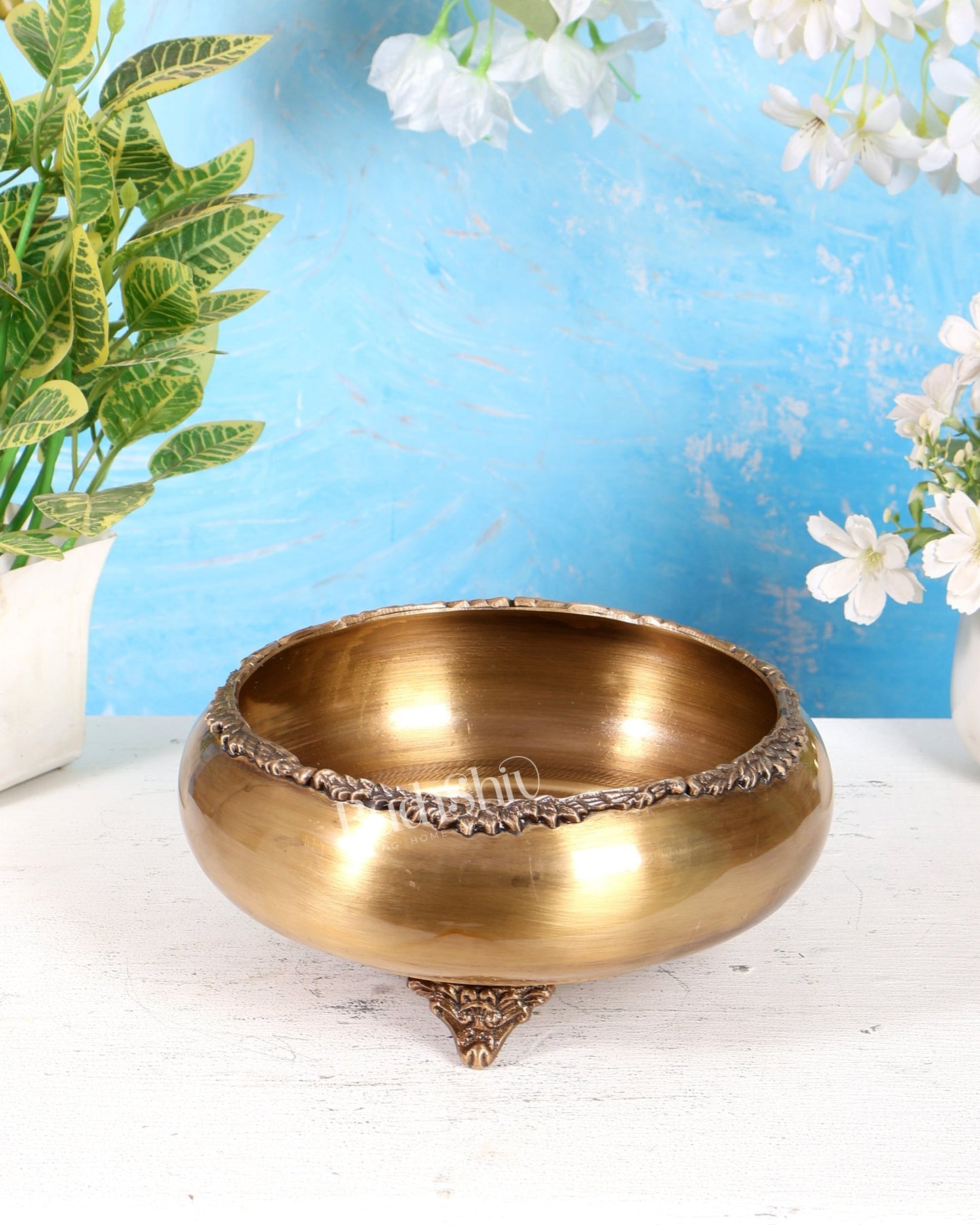Brass Urli Bowl Oval Shape – Lightweight Matte Antique Finish Decorative Urli (8.1 Inches) - Budhshiv.com