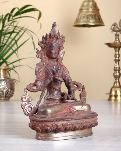 Brass Vajrasattva Deity Statue – Red Sand Antique Finish Buddhist Sculpture 8.75 inch - Budhshiv.com