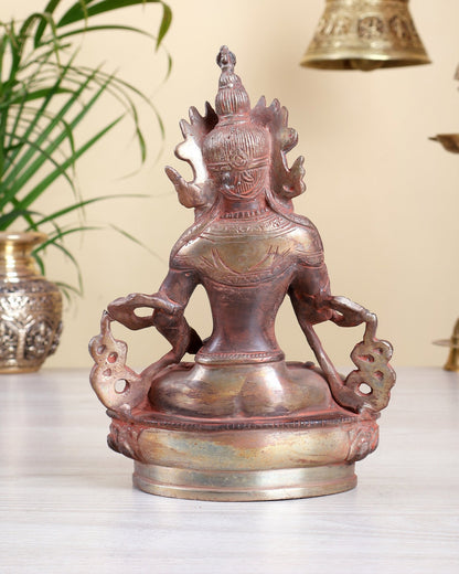 Brass Vajrasattva Deity Statue – Red Sand Antique Finish Buddhist Sculpture 8.75 inch - Budhshiv.com