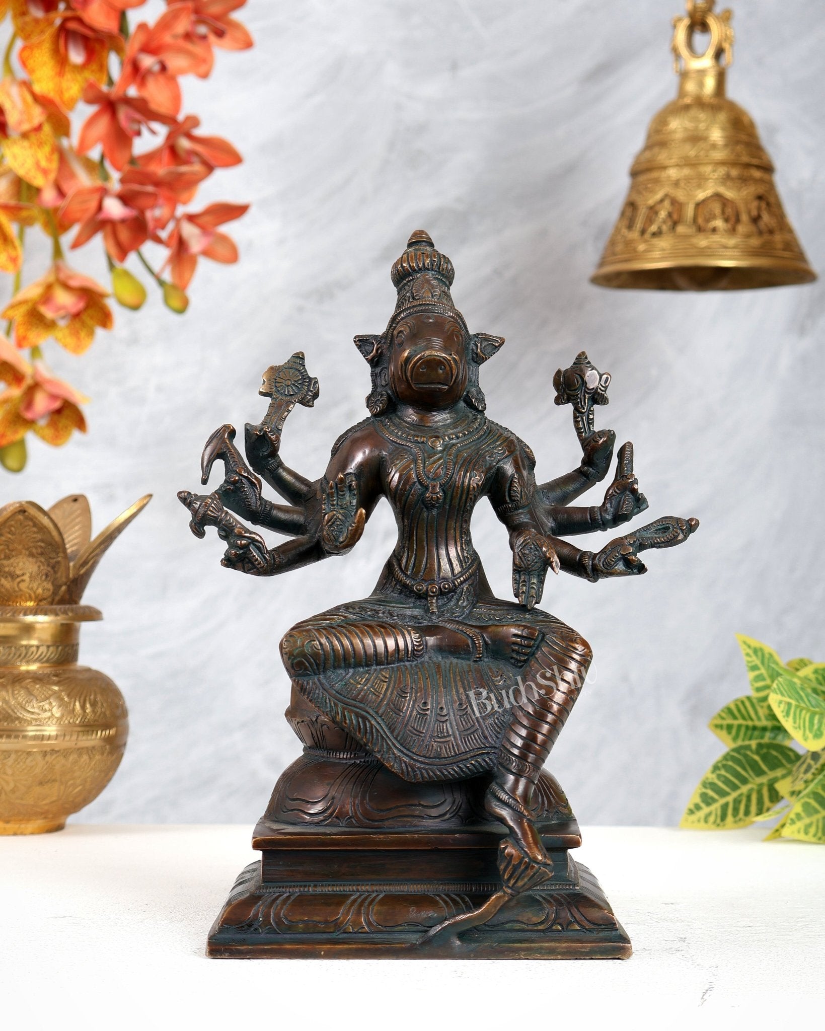 Brass Varahi Amman Idol | 9.5 inch bronze tone - Budhshiv.com