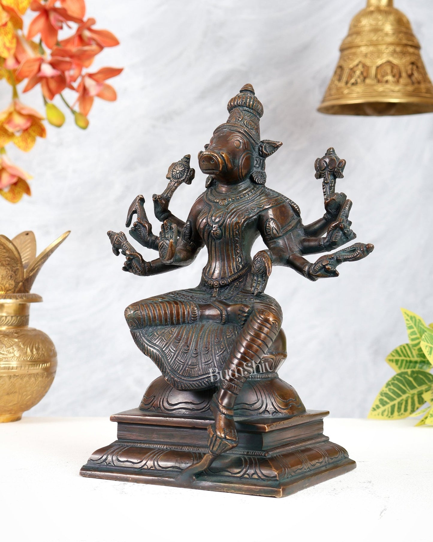 Brass Varahi Amman Idol | 9.5 inch bronze tone - Budhshiv.com