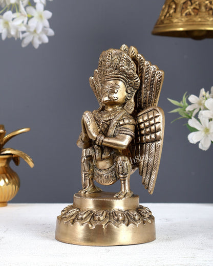 Brass Vedic Garuda Statue with Eagle Claws and Feathers – Divine Protector Idol 8 Inch - Budhshiv.com