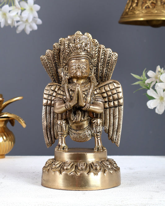 Brass Vedic Garuda Statue with Eagle Claws and Feathers – Divine Protector Idol 8 Inch - Budhshiv.com