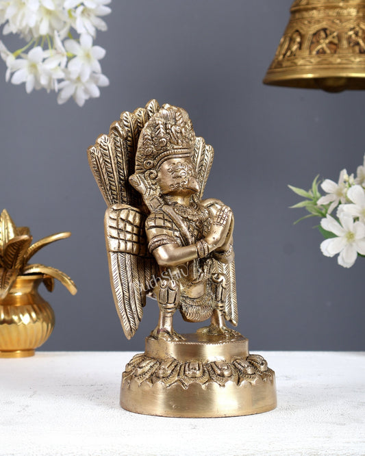 Brass Vedic Garuda Statue with Eagle Claws and Feathers – Divine Protector Idol 8 Inch - Budhshiv.com