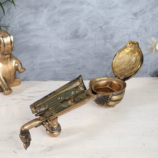 Brass Veena Showpiece | Auspicious Saraswati Instrument Décor 11 inch wide - Budhshiv.com