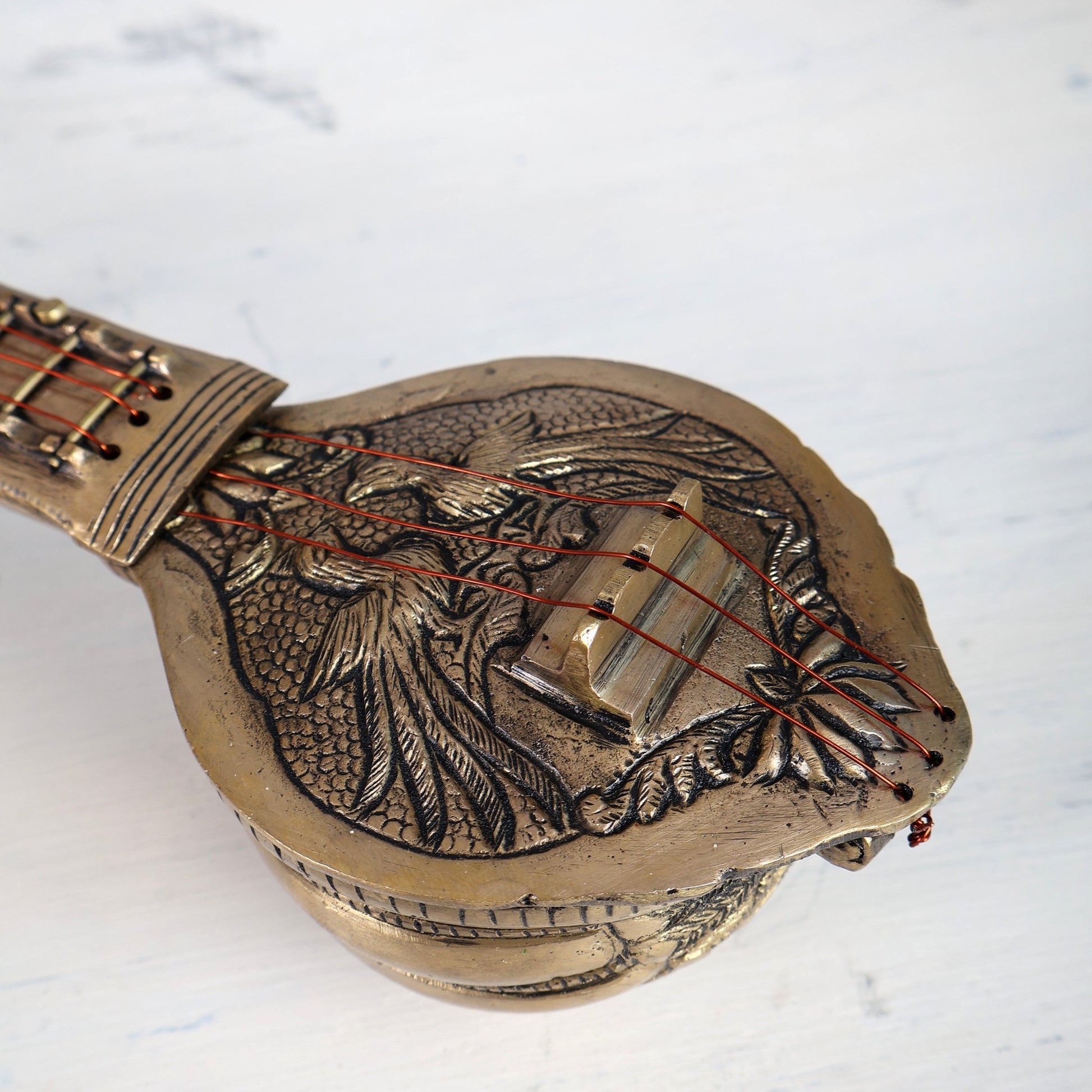 Brass Veena Showpiece | Auspicious Saraswati Instrument Décor 11 inch wide - Budhshiv.com