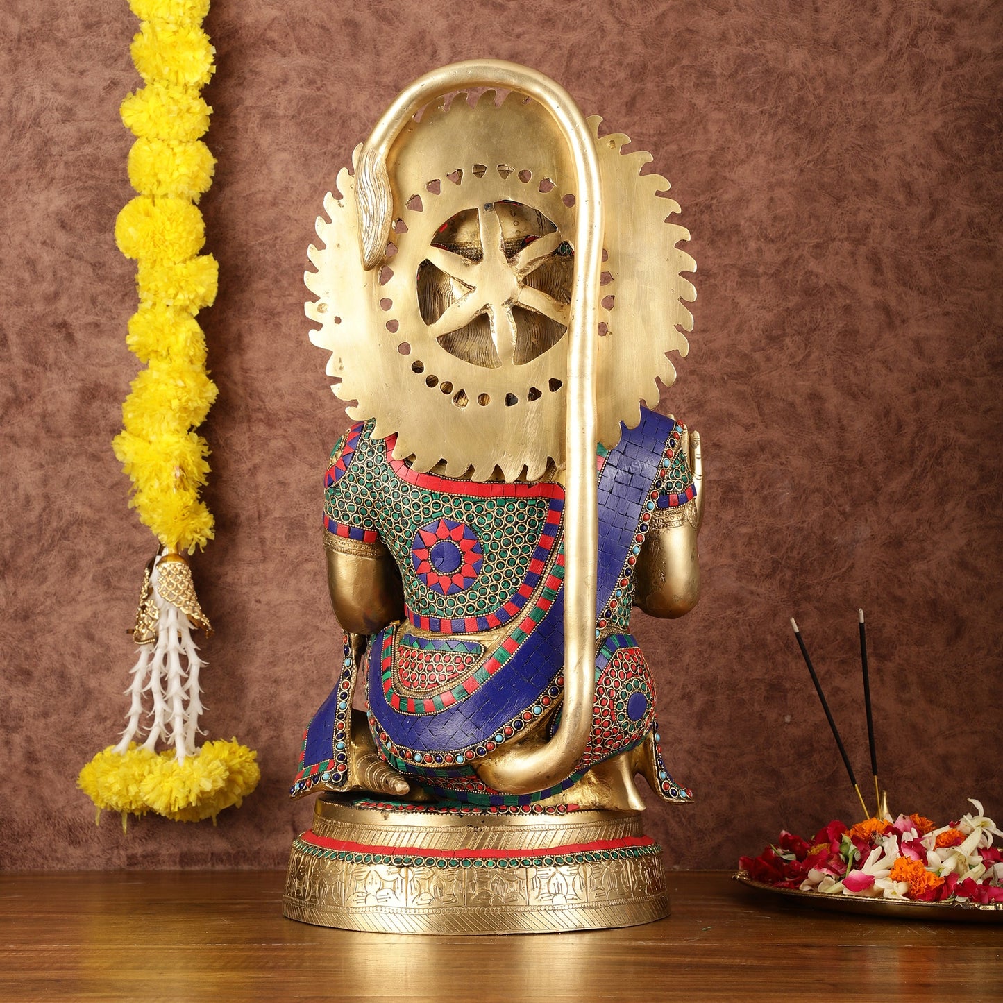 Brass Veer Hanuman Statue with Stonework - 20" - Budhshiv.com