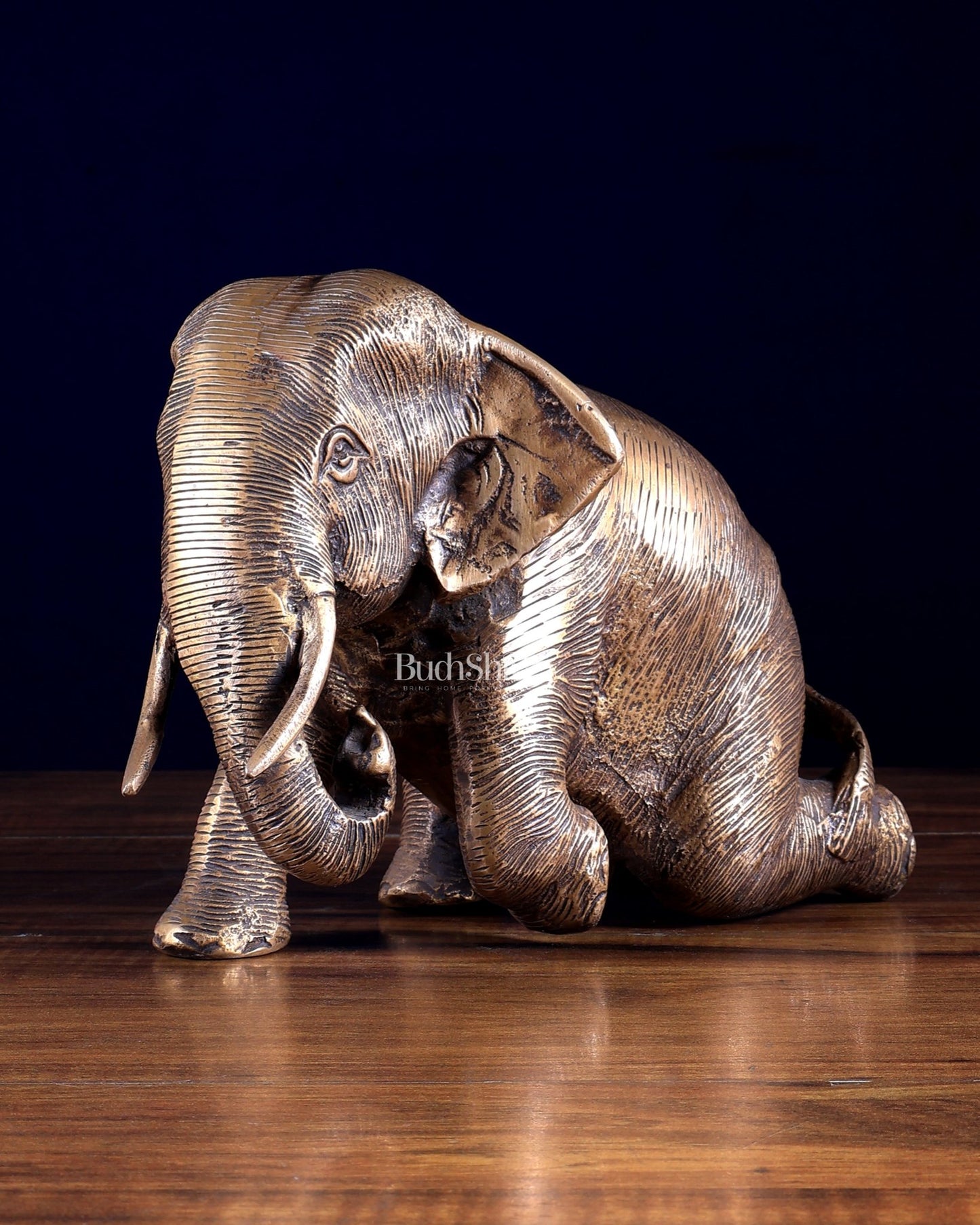 Brass Vintage Crawling Baby Elephant Showpiece – 6 Inch - Budhshiv.com