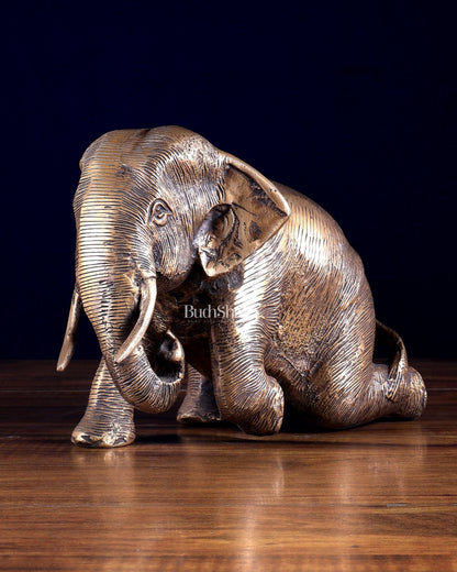 Brass Vintage Crawling Baby Elephant Showpiece – 6 Inch - Budhshiv.com