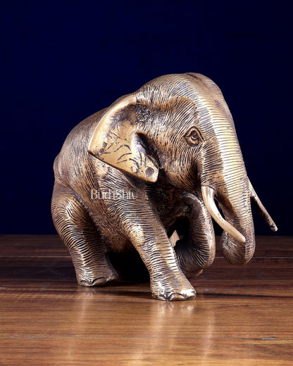 Brass Vintage Crawling Baby Elephant Showpiece – 6 Inch - Budhshiv.com