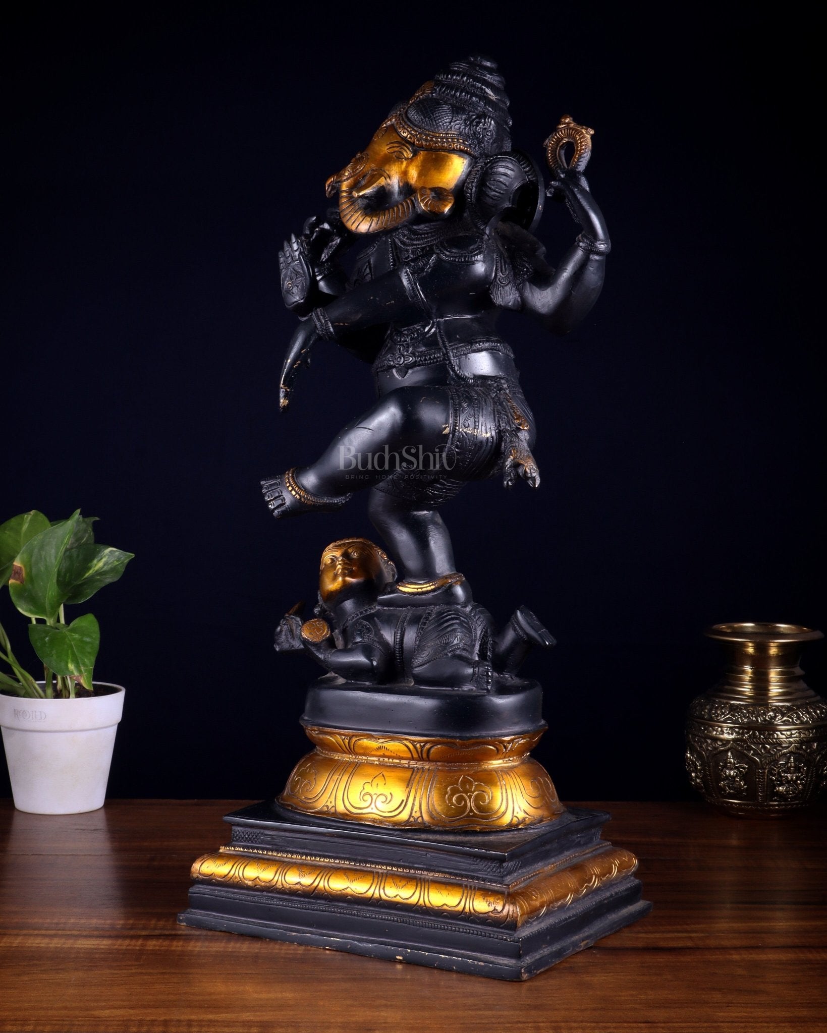 Brass vintage Dancing Ganesha Statue - 20 - Inch - Budhshiv.com