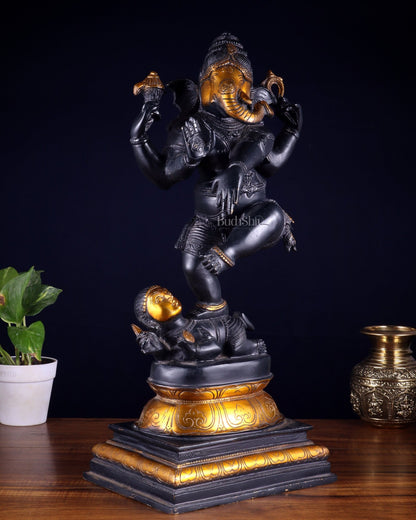 Brass vintage Dancing Ganesha Statue - 20 - Inch - Budhshiv.com