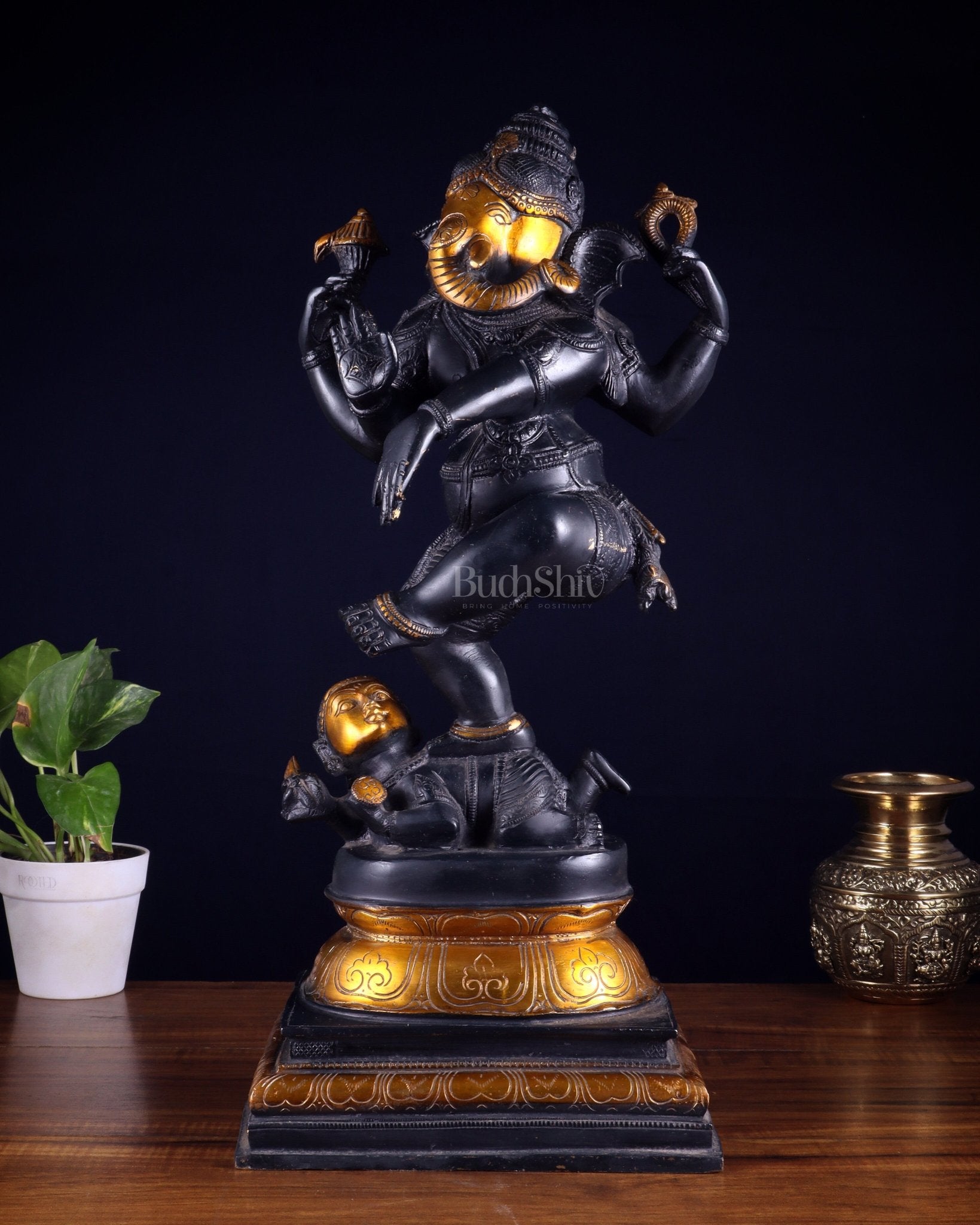 Brass vintage Dancing Ganesha Statue - 20 - Inch - Budhshiv.com