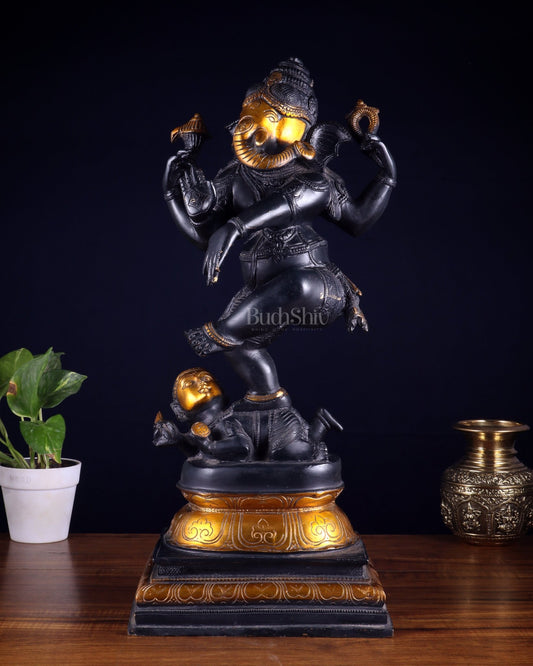 Brass vintage Dancing Ganesha Statue - 20 - Inch - Budhshiv.com