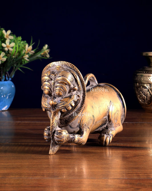 Brass Vintage Finish Palanquin Kirtimukha | Rare Temple Yali Finial - Budhshiv.com