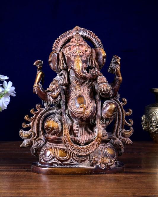 Brass Vintage Ganesha Statue | 10" Sand Finish, 4.25 kg - Budhshiv.com