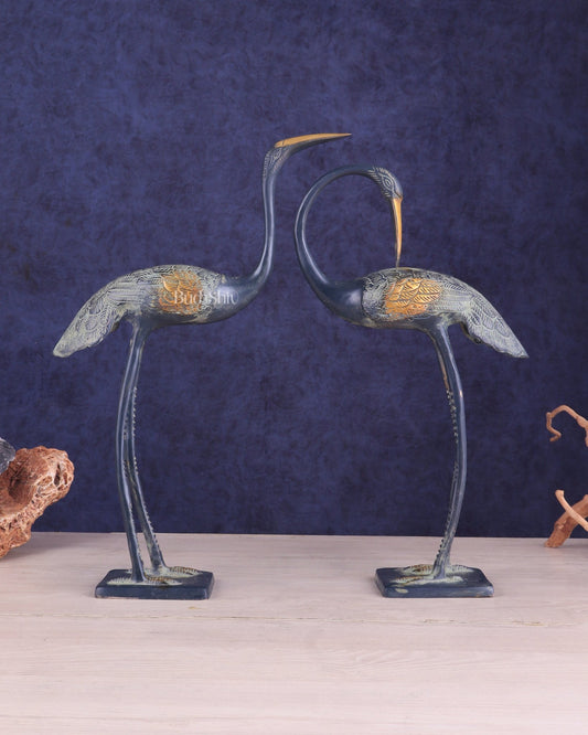Brass Vintage Pair of Decorative Crane birds Vastu Compliant Statues - Budhshiv.com