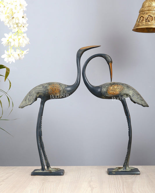 Brass Vintage Pair of Decorative Crane birds Vastu Compliant Statues - Budhshiv.com