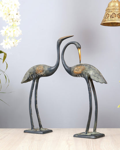 Brass Vintage Pair of Decorative Crane birds Vastu Compliant Statues - Budhshiv.com