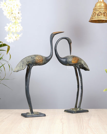 Brass Vintage Pair of Decorative Crane birds Vastu Compliant Statues - Budhshiv.com
